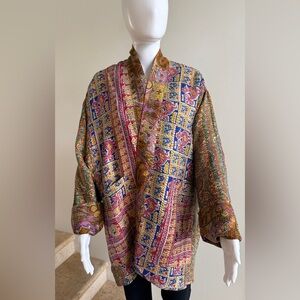 100% Silk Reversible Kantha Jacket, One Size